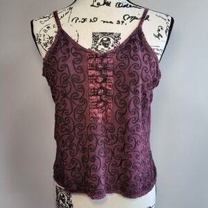 Vintage free size burgundy dark red embroidered tank top whimsigoth‎ boho vampy